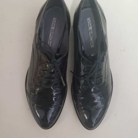 Via Spiga Woman's Black Patent Leather Oxfords sz 6.5 B-preowned - Picture 2 of 5